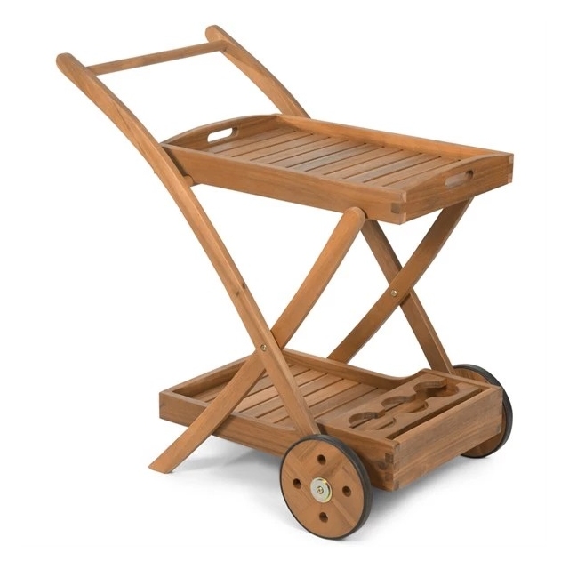Luksuzni servirni voziček iz akacijevega lesa s kolesi