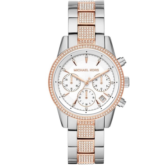 MICHAEL KORS ženske ure MK6651 Bryant – dvobarvna kronograf ura s kristali
