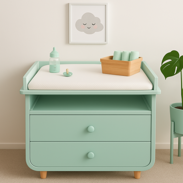 previjalna podloga, previjalna blazina, bela barva, previjalna miza mint, mint barva