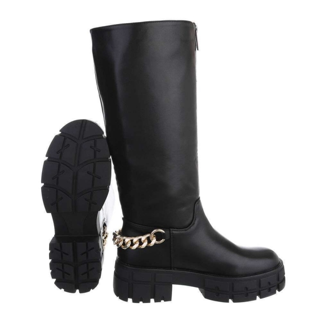 Črni škornji z debelejšim podplatom in dekorativno verigo: 36, 37, 38