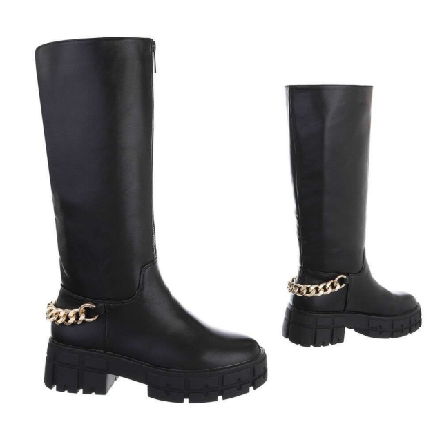 Črni škornji z debelejšim podplatom in dekorativno verigo: 36, 37, 38