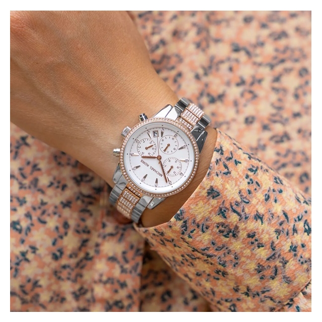 MICHAEL KORS ženske ure MK6651 Bryant – dvobarvna kronograf ura s kristali