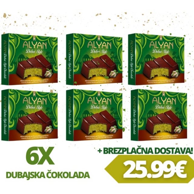 6x DUBAJSKA ČOKOLADA- pistacija, 6x 100g+ BRAZPLAČNA DOSTAVA