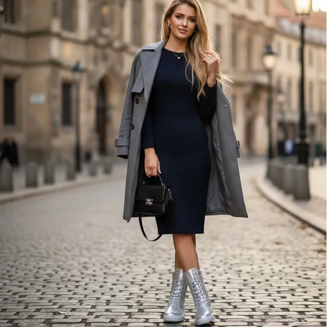 Srebrni ženski visoki čevlji: 36, 37