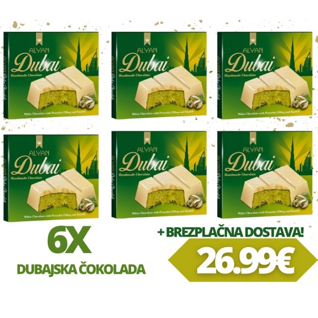6x BELA DUBAJSKA ČOKOLADA-pistacija,6x 100g + BREZPLAČNA DOSTAVA