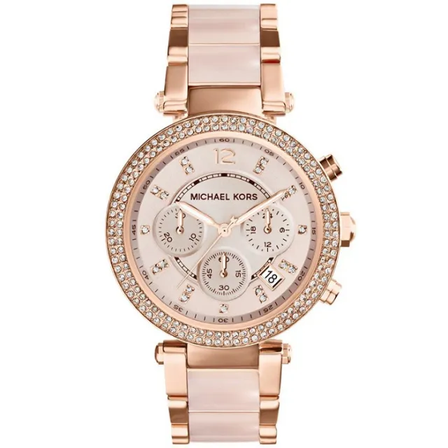 MICHAEL KORS ženske ure MK5896 Parker – rožnato zlata kronograf ura s kristali